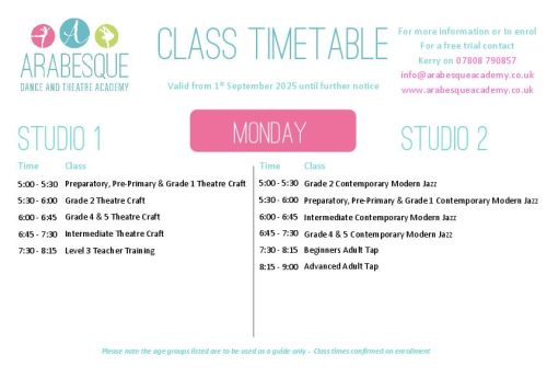 Academy Class Timetable 2025 - 2026