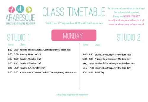 Academy Class Timetable 2026 - 2027