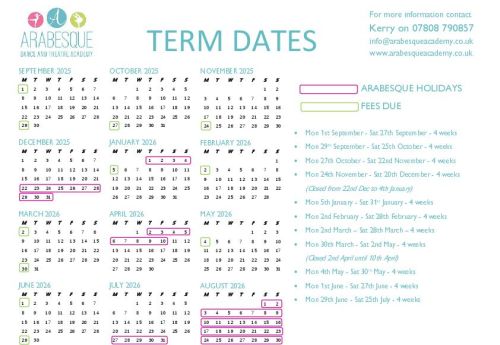 Academy Term Dates 2025 - 2026