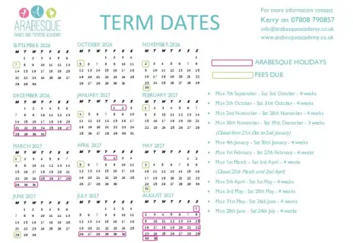 Academy Term Dates 2026 - 2027